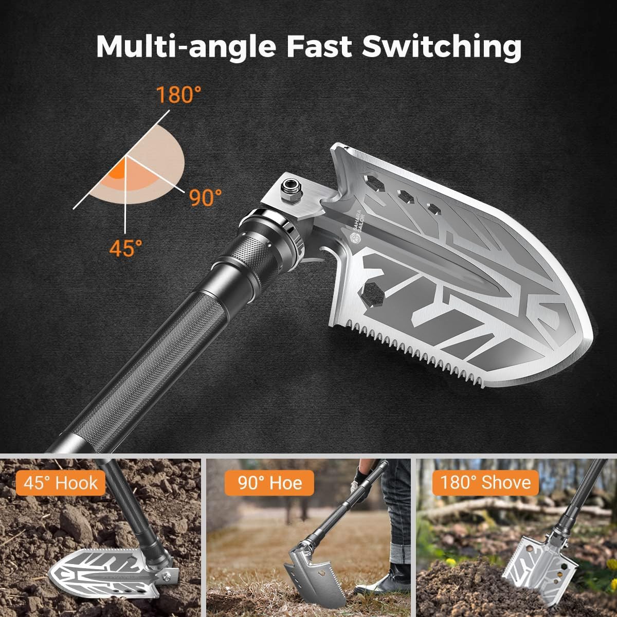 Sahara Sailor Unbreakable Tactical Shovel-180 Degree Folding Shovel-Camping Shovels - 23 in 1 Survival Gear and Equipment Multifunctional Camping Gear Survival Tools for Caping Hiking
