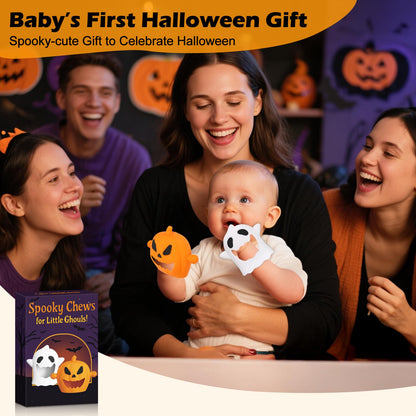 Halloween Baby Teething Mitten Toys 2Pack, Silicone Pumpkin & Ghost Teethers for Newborns, Infants & Toddlers, Easy-Grip Hand Teething Gloves for Relief, Perfect Baby’s First Halloween Basket Stuffers