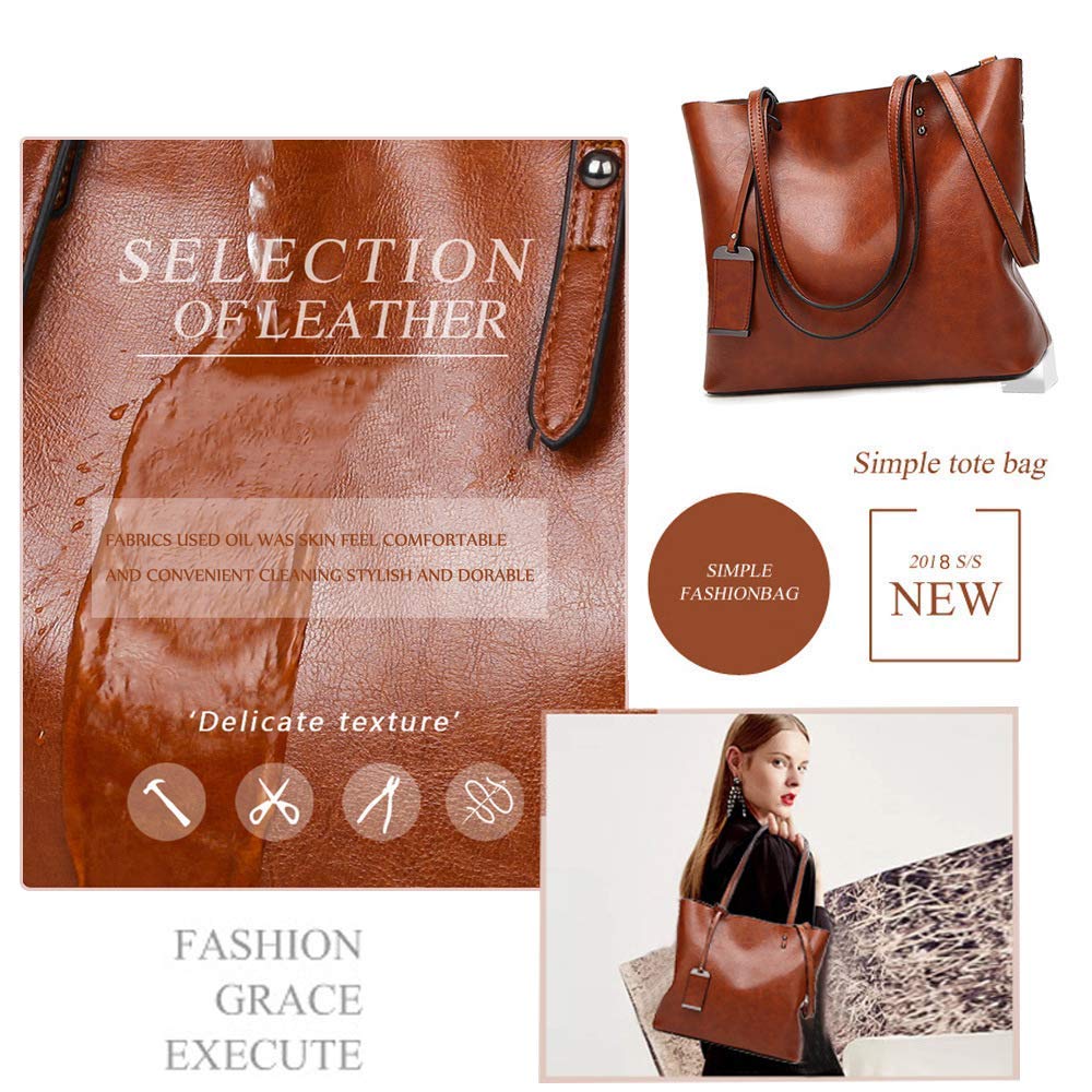 Aileese Womens Soft Leather Handbags Large Capacity Retro Vintage Top-Handle Casual Tote Shoulder Bags Brown