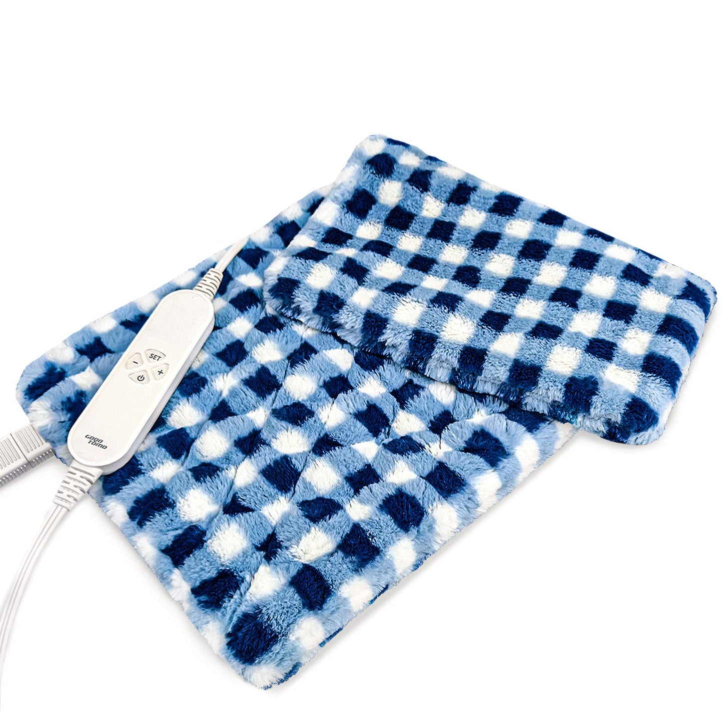 GOQOTOMO Full Weighted Electric Heating Pad for Back/Waist/Abdomen/Shoulder/Neck Pain and Cramps Relief - 2.3 lb Weighted with Auto-Shut Hot Heated Pad(12 * 24", LB002) Blue&White Grid