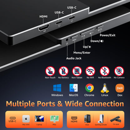 Portable Monitor 18.5 inch 1080P FHD 128% sRGB 100Hz, Travel Monitor for Laptop MacBook Surface PC Xbox PS5, HDMI Dual USB-C VESA Compatible Built-in Speaker, with Kickstand