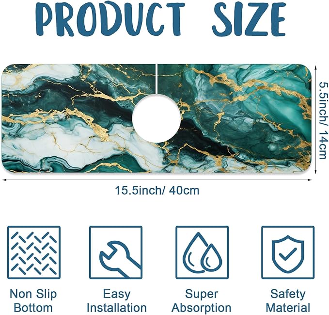 Green Marble Sink Faucet Absorbing Mat Liquid Gold Marble Super Absorbent Fast