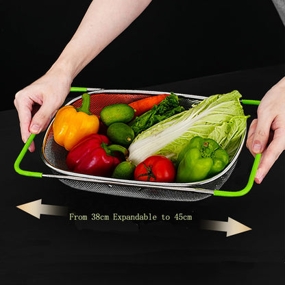 Tenta Tenta Kitchen Over Sink Strainer Colander Basket Stainless Steel For Kitchen with Rubber Grip, Large Kitchen collapsible colander, Dishwasher Safe Draine Strain Fruits,Vegetables,Pasta,Greens.