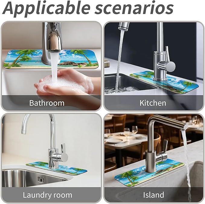 Kitchen Sink Splash Guard，Summer coconut Beach dolphins Faucet Mat Sink