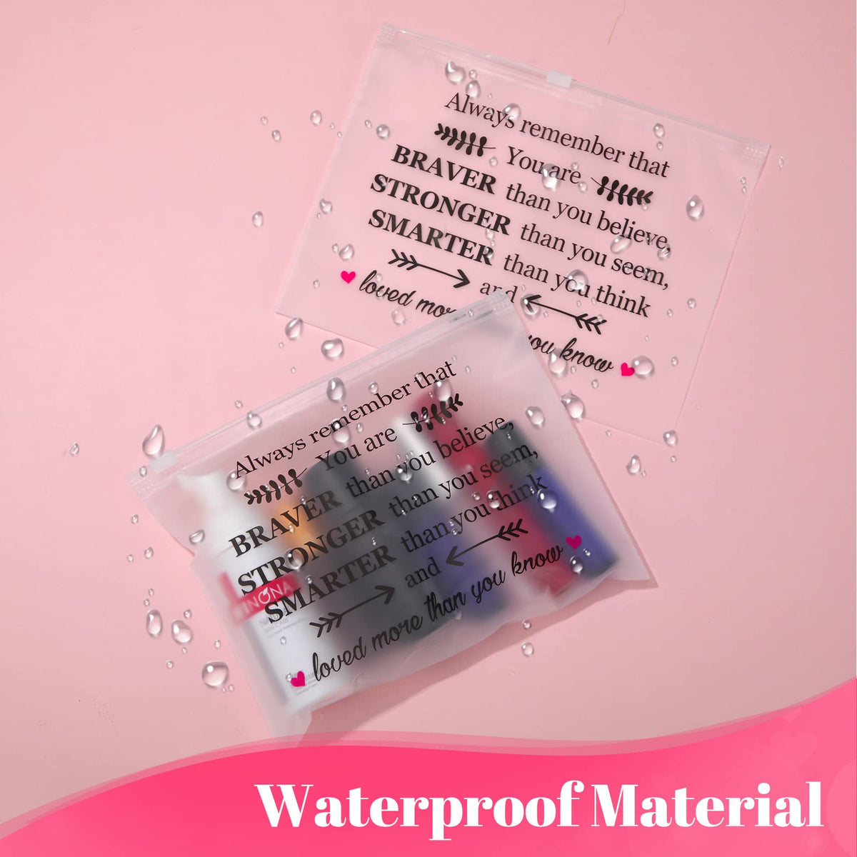 Reginary 50 Pcs Inspirational Gifts Bulk for Women Cosmetic Bag EVA Makeup Bag with Zipper for Birthday Employee Coworker Colleague Staff Encouragement Motivational Presents(You Are Braver)