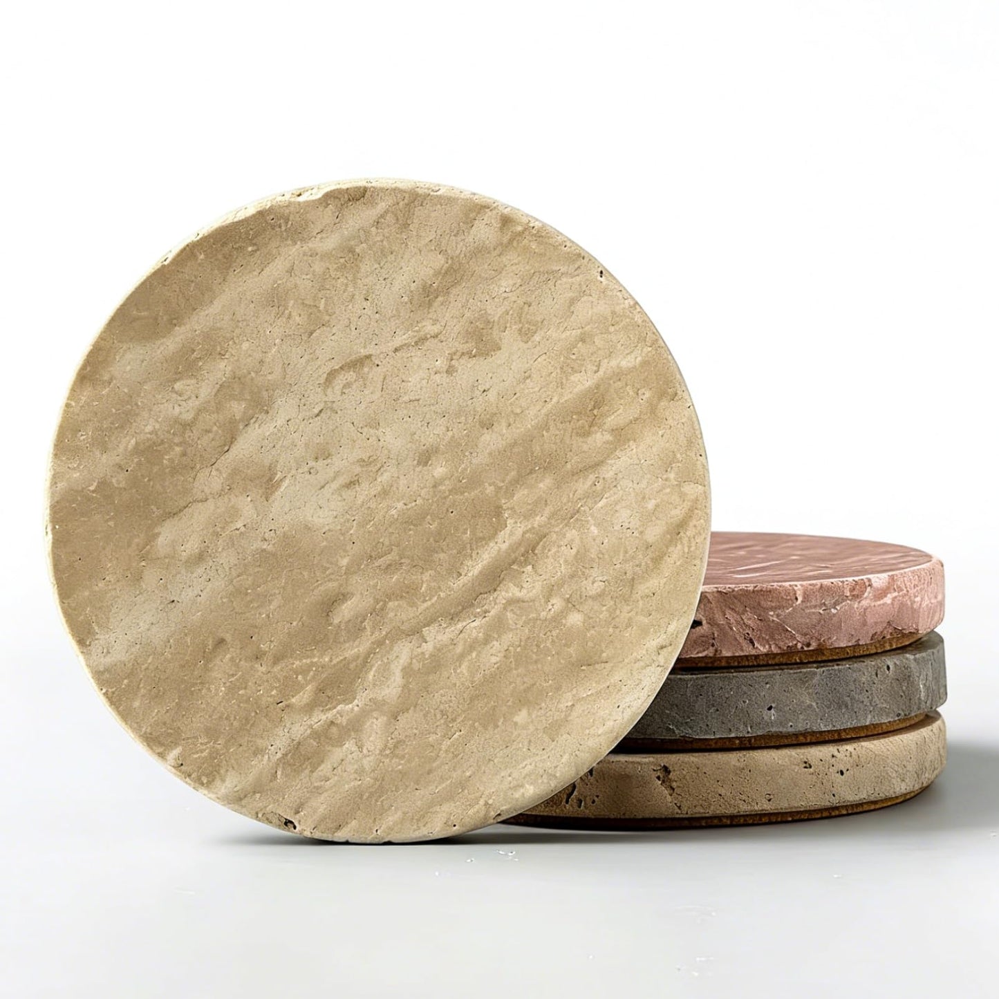 Marble Coasters Set of 4 - Stone Coaster for Drinks, Coaster with Cork for Tabletop & Coffee Table Decor, Ideal Home Decor House Warming Gifts (Quartet Travertine)