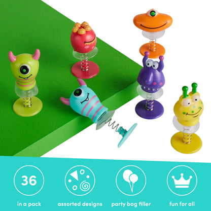 THE TWIDDLERS 36 Monster Spring Jump Up Pop Up Toys for Kids, 6cm - Birthday Party Favours, Goody Bag Fillers and Toy Gift Set, Classroom Prizes