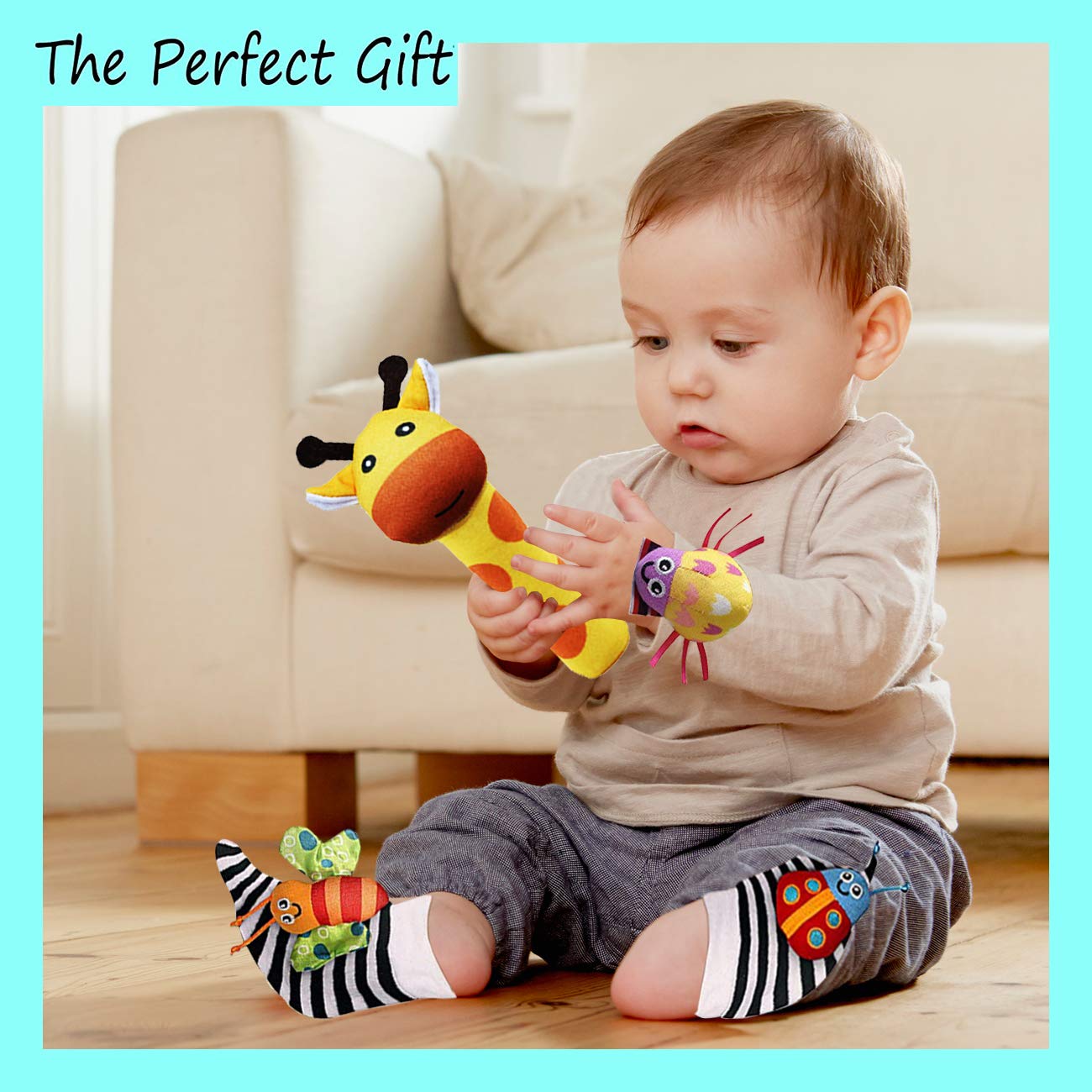 Foot Finders & Wrist Rattles for Infants - Developmental Texture Toys for Babies - Infant Socks & Baby Wrist Rattle - Newborn Toys for Girls Boys 0-3 3-6 6-9 Months