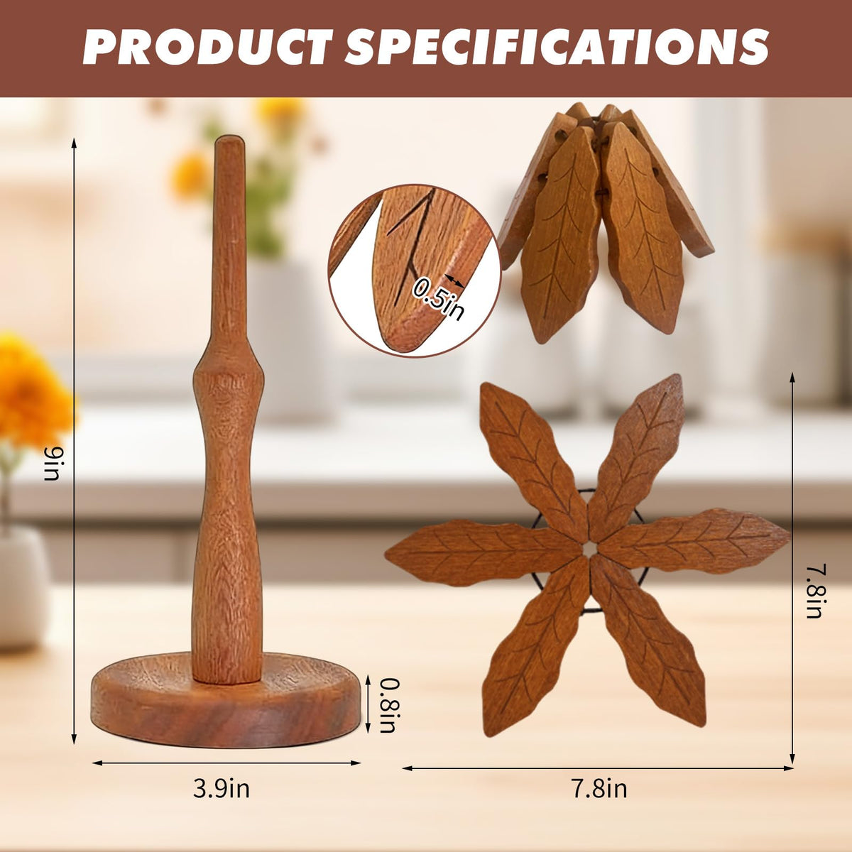 Wooden Heat Insulation Pad— 4-Piece Tree-Shaped Pot Holder Set Suitable for Pots, Plates, and Cups Features Pine Tree Decor for Storage Eco-Friendly and Easy-to-Clean Kitchen Accessories