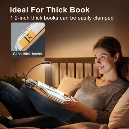 ERGONOV Book Pillow Stand with 6500K Reading Light, Hands Free Book Holder, Comfortable Lap Book Stand for Reading in Bed, Desk, or Sofa, Wooden Book Rest for Book Lovers,AAA Battery Required
