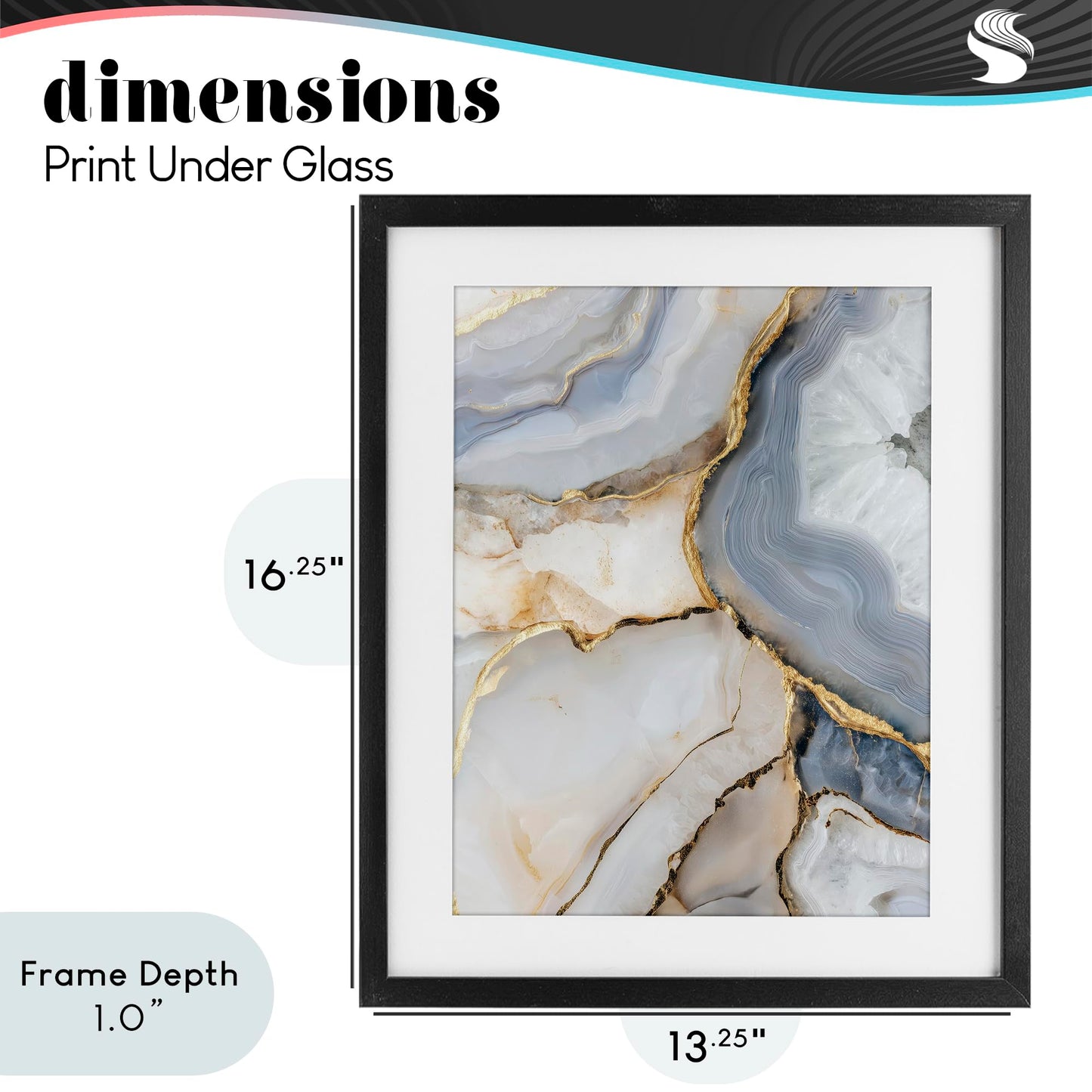 Stupell Industries 'White And Gray Geode', Framed Print Under Glass, Black, 13 x 16 Inches, Easy to Hang and Sturdy, Made in USA, by Svetlana Aleynikova
