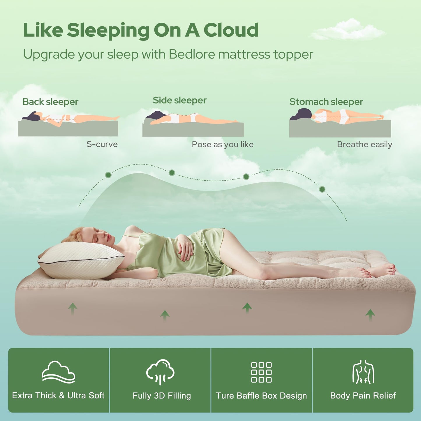 BEDLORE King Mattress Topper Viscose Derived from Bamboo, Thick Pillow Top Mattress Pad with Stretchable Pockets for 6"-18" Mattress, Soft Breathable Mattress Topper for Back Pain Relief(Beige)