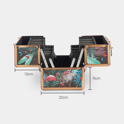 Beautify Make Up Vanity Case, Travel Jungle Print 3 Tier Makeup Box w/Extendable Trays, Spacious Storage & Removable Dividers to Create Compartments, Lockable Makeup Vanity Case for Professionals