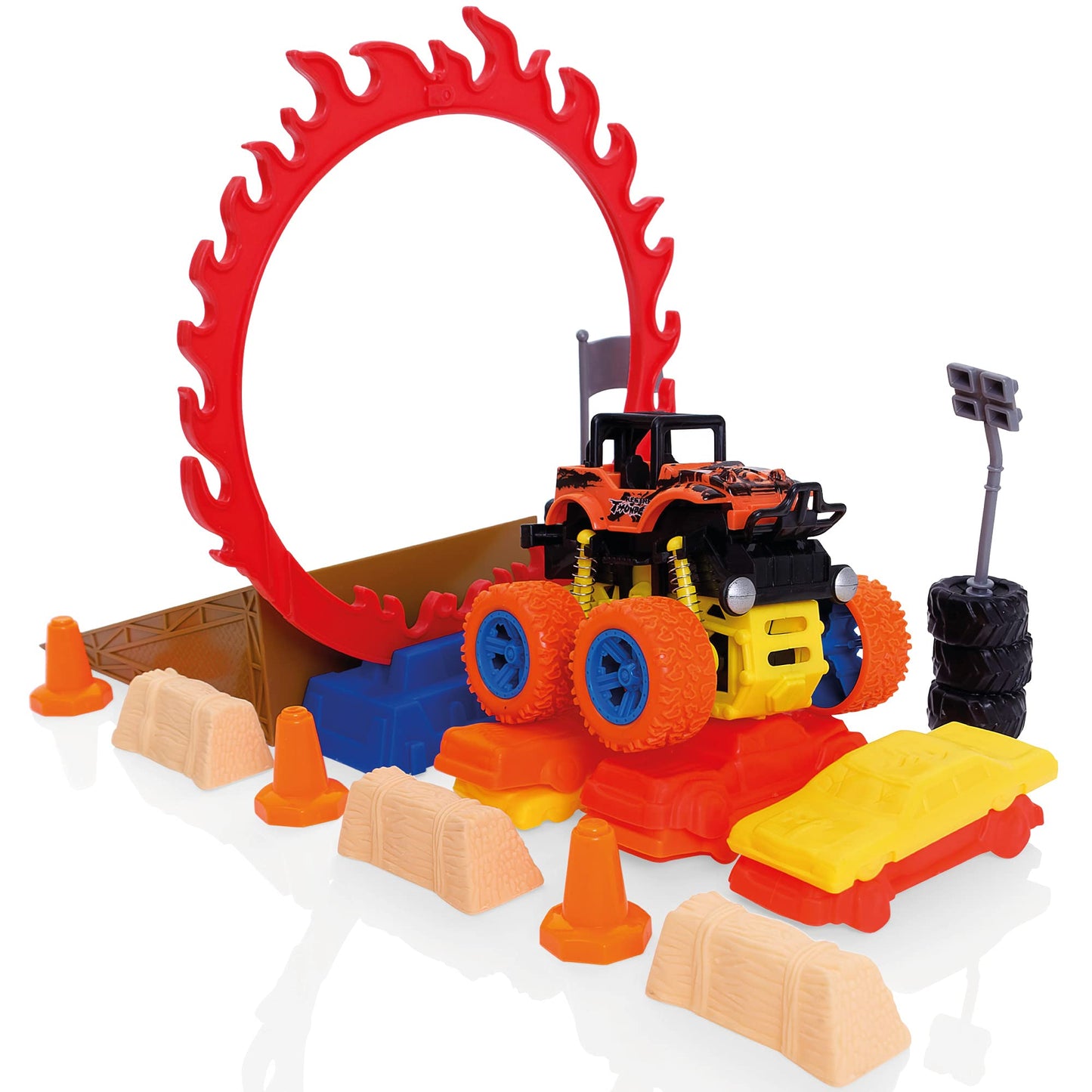 Wheelz Monster Truck Stadium Set - Monster Truck Toys For 3-6 Year Old Boys - Includes 4 Monster Trucks, Storage Tub & Accessories - Boys Car Toys Age 3 Plus