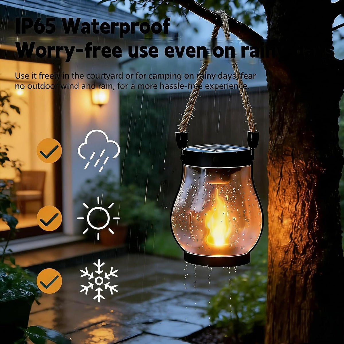 ATDEXT 4PCS Solar Lanterns Outdoor with Ultra-Real Flame, Outdoor Flickering Hanging Lights IP65 Waterproof, 2 Modes, Dual USB/Solar, Auto On/Off for Garden Yard Patio Porch Halloween Christmas Decor