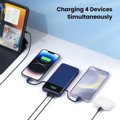 Portable Charger for iPhone with Built in Cables and Wall Plug,Upgraded 13800mAh Fast Charging USB C Power Bank,4 Outputs Travel Essential Battery Pack Compatible with iPhone 15/14/13,Samsung-Purple