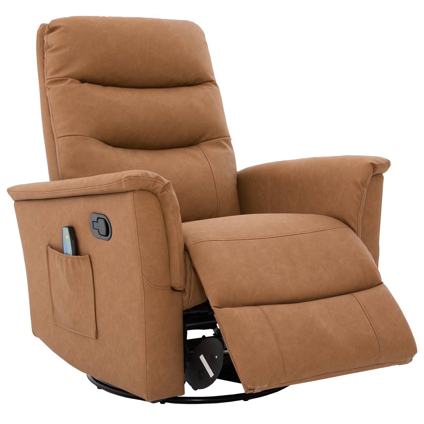 Merax Manual Recliner Chair Rocking & 270° Swivel Recliner with 8-Point Massage Function and Adjustable Backrest, Brown PU Leather Recliner for Living Room, Nursery, Bedroom, Brown