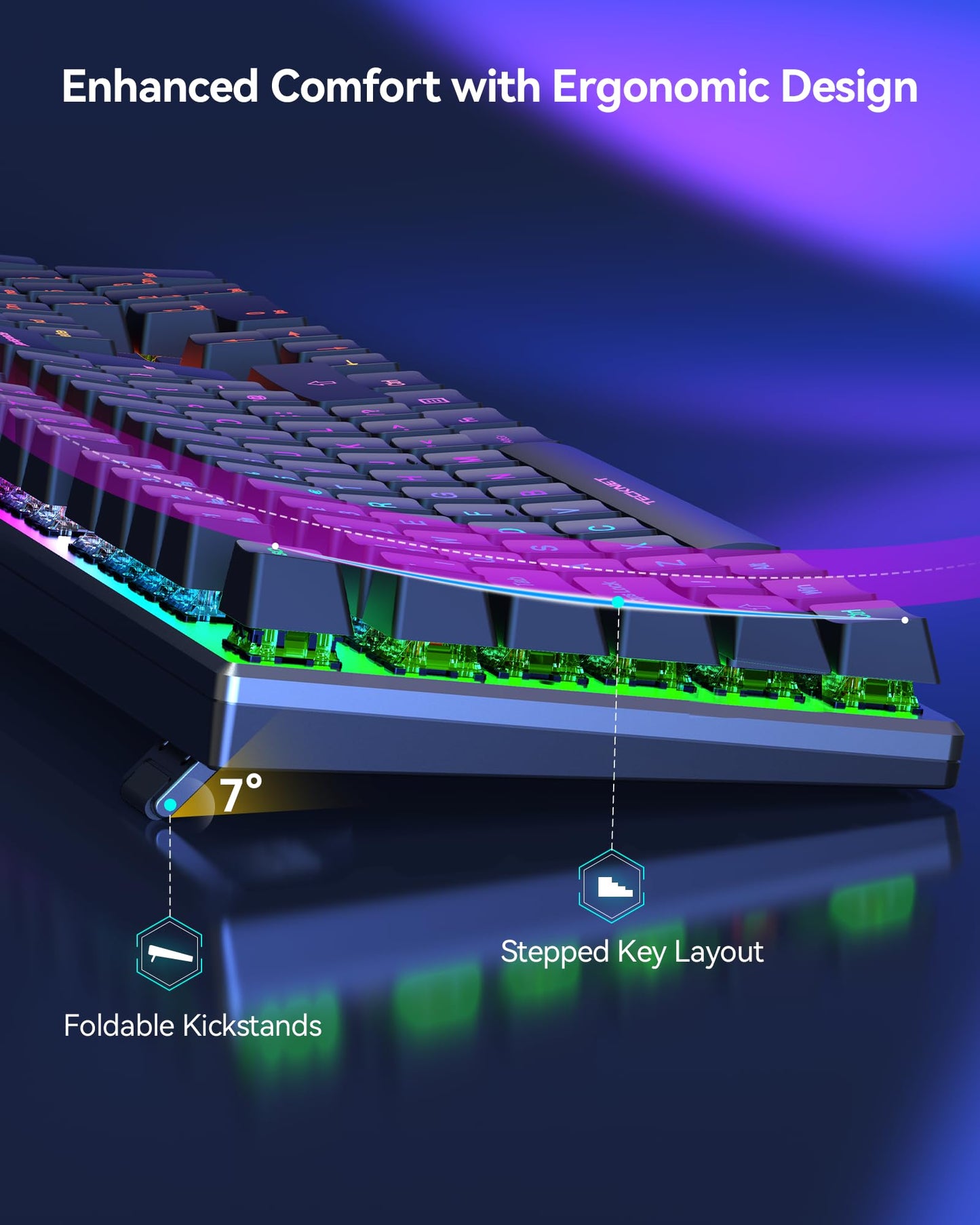 TECKNET Mechanical Gaming Keyboard - Red Switches Mechanical Keyboard with 109 Keys, 24 LED Lighting Modes, Fully Programmable Keys & Anti-Ghosting for Gaming, PC, Windows, Gamer, Office, UK Layout