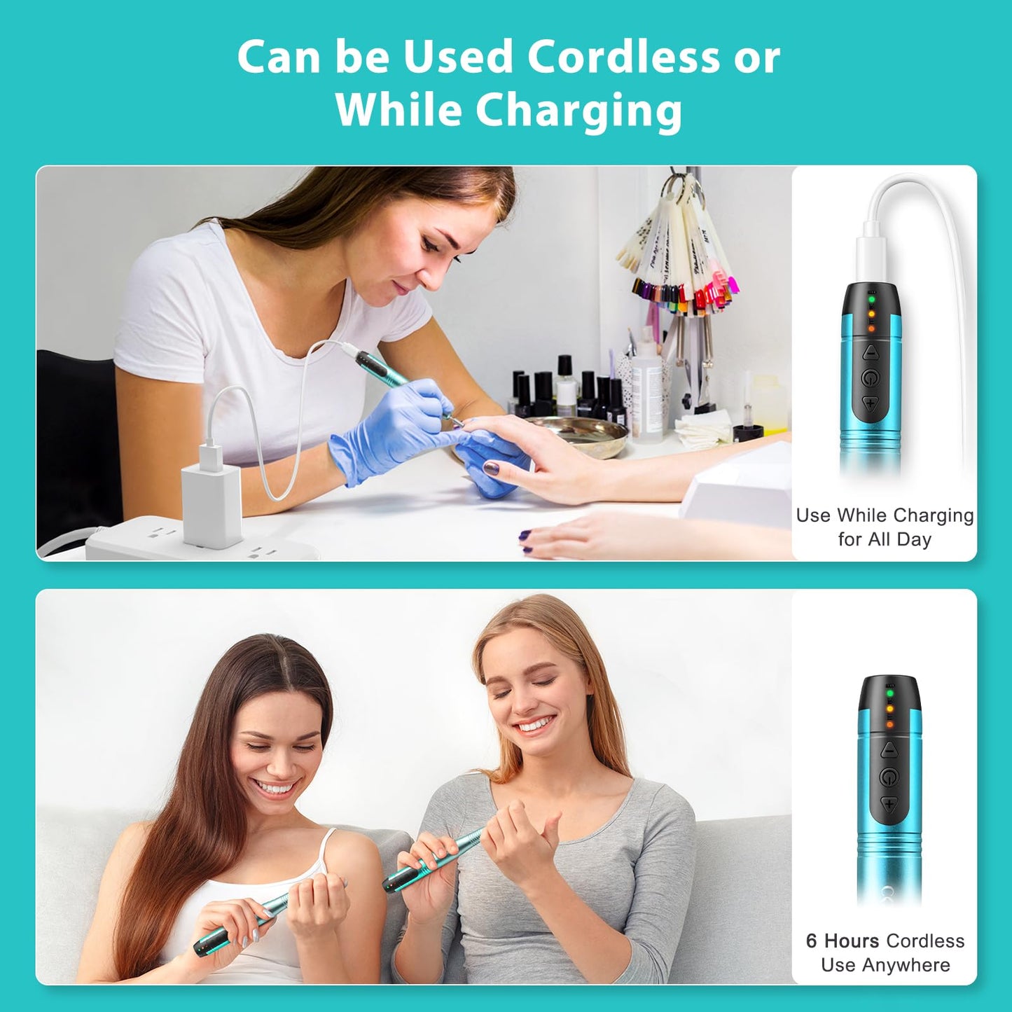 COSLUS Cordless Nail Drill Electric File: Professional for Acrylic Gel Dip Powder Nails Portable Nail Drill Machine Kit for Manicure Pedicure Nail Set with Everything Rechargeable Lightweight