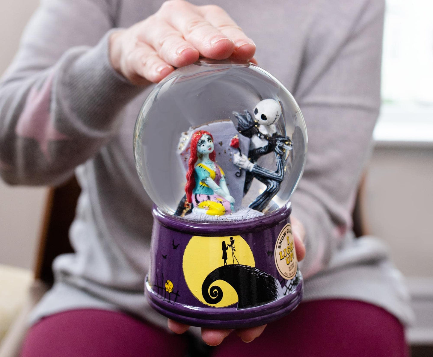 Disney The Nightmare Before Christmas Jack & Sally Light-Up Snow Globe with Swirling Glitter Display | Precious Keepsake, Gifts and Collectibles, Home Decor for Kids Room Essentials | 6 Inches Tall
