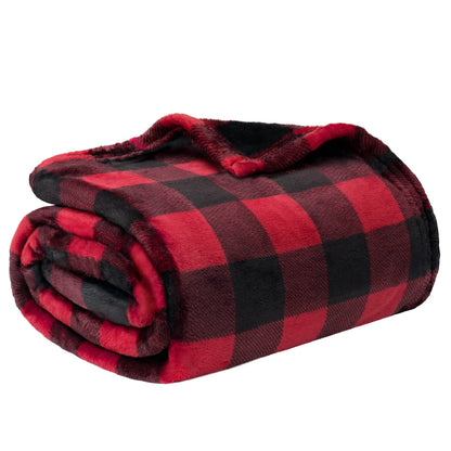 PAVILIA Black and Red Buffalo Plaid Fleece Throw Blanket for Couch, Soft Checkered Flannel Blanket for Sofa, Plaid Christmas Couch Throw Bed, Warm Cozy Decorative Blanket Fall Decor Gift, 50x60