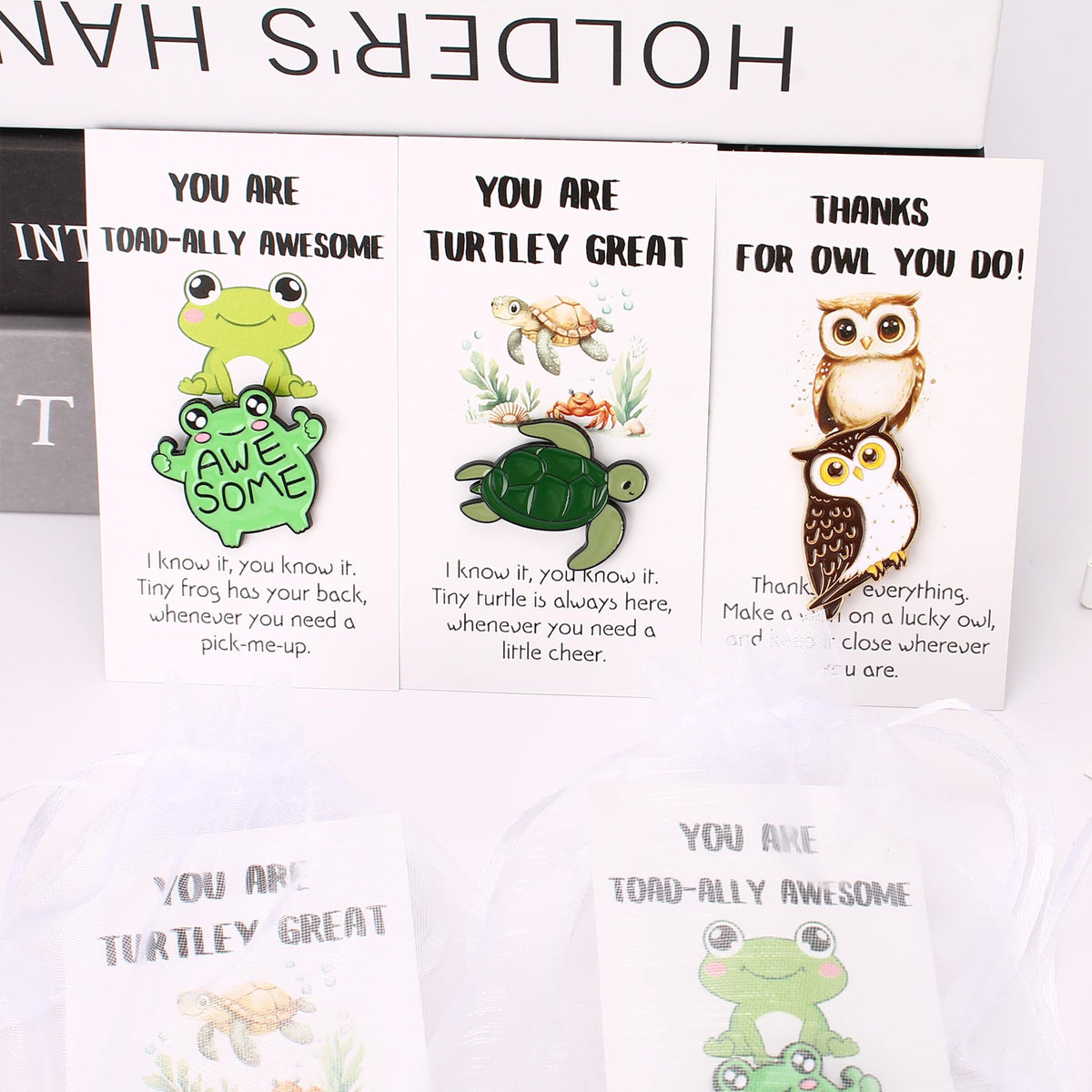 SOWPOPY 25/50/100 Sets Employee Appreciation Gifts Bulk Small Staff Thank You Gift with Inspirational Cards, Cute Animal Lapel Pins Team Appreciation Ideas for Office Coworkers, Teachers, Students
