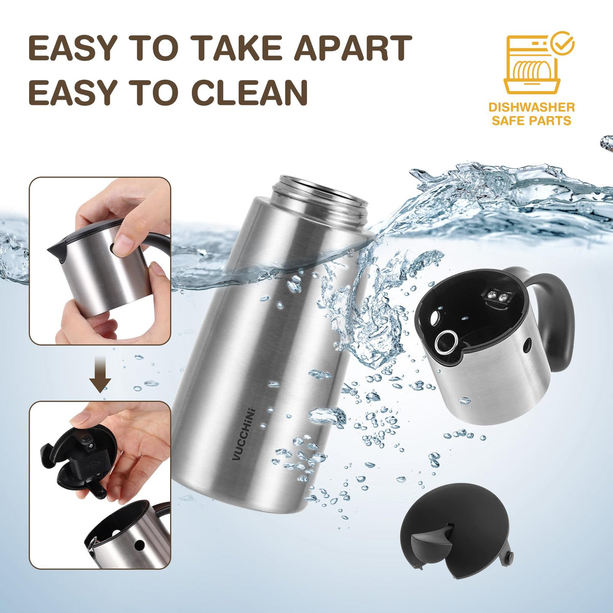 Vucchini Oil Dispenser Bottle Stainless Steel-Auto Flip Kitchen Oil and Vinegar Dispenser Set With Automatic Cap and Stopper - 12.8 oz Non-drip Spout Cruet Bottle