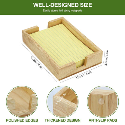 MultiBey Rubber Wood Sticky Note Holder, 4x6 Inch Self-Stick Note Pad Holder Dispenser, Sticky Note Dispenser Memo Holder Case for Office Desk Accessories School Supplies (Rubber)