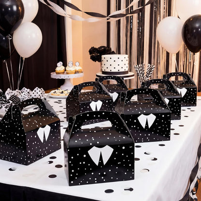 Gilprop 24 Pcs Gothic Party Favors Bulk Gothic Treat Box with Handles Black and White Birthday Party Favor Goodie Gift Boxes for Goth Spooky Themed Celebration Birthday Supplies