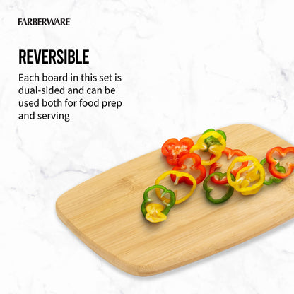 Farberware 4-Piece Bamboo Cutting Board Set - Reversible Boards for Chopping, Slicing, Charcuterie and Meal Prep - Kitchen Essential, Housewarming or Back-to-School Gift
