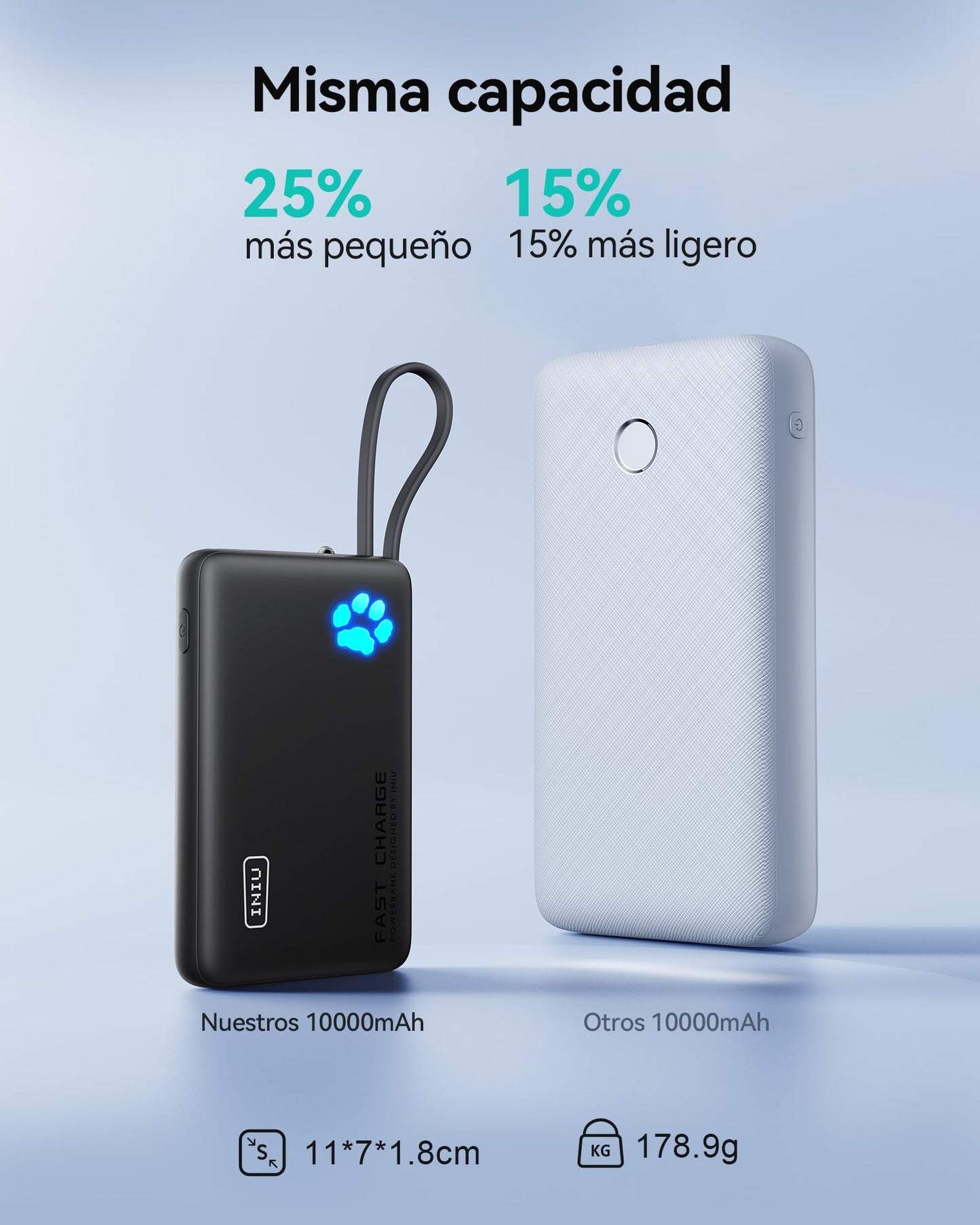 INIU 45W Portable Charger, 10000mAh Built-in USB C Cable Fast Charging Power Bank, Small Type C Battery Pack, Powerbank for iPhone 17 16 15 14, iPad, Samsung S25 S24 etc. Travel Camping Essentials