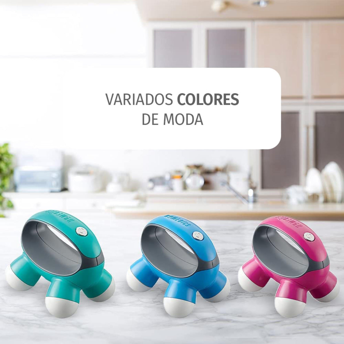 Homedics, Quatro Mini Hand-Held Massager with Hand Grip, Battery Operated Vibration Massage, 4 Massage Nodes, Powered by 2 AAA Batteries (Included), Assorted Colors