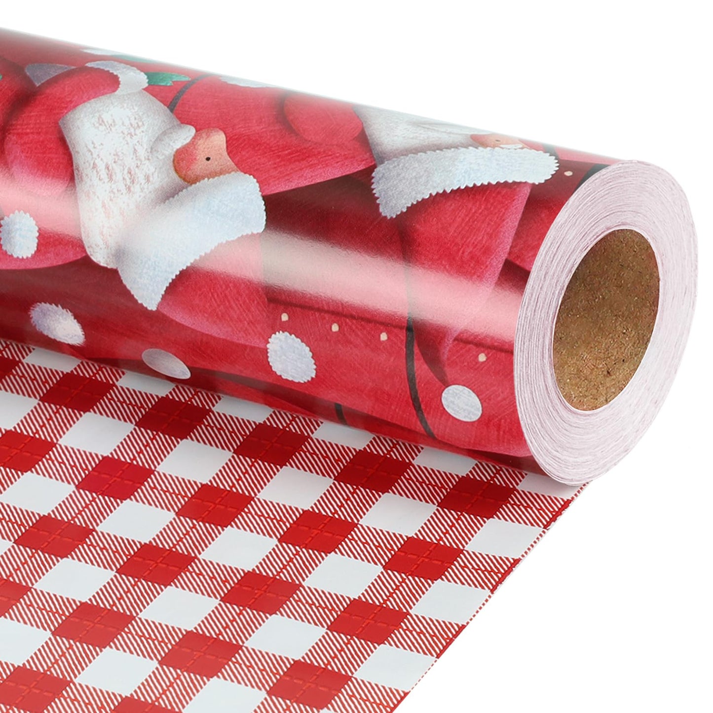 BIOBROWN Reversible Christmas Wrapping Paper - 17 Inch X 33 Feet (46.7 sq. ft. ttl.) - Joyful Santa Design Perfect for Xmas, Party, Holiday Gift Wrap