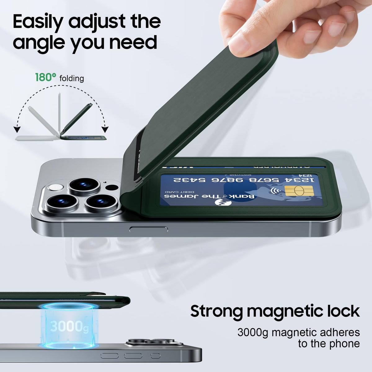 Frapkom Magnetic Wallet for iPhone, Magnetic Phone Wallet for iPhone 17/16/15/14/13/12 Series with ID Window, RFID Blocking (Green)
