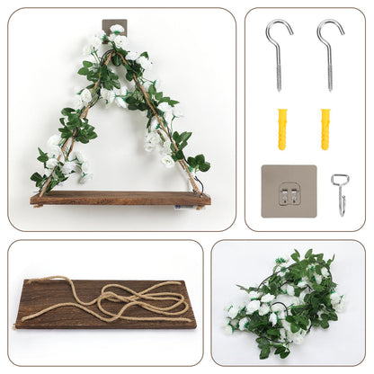 Forest Angle Shelf for Wall,Floating Shelves,Floating Shelves for Wall No Drilling,Adhesive Shelves,Command Strip Shelf,Room Decor Aesthetic,Plant Shelf Wall,Whimsical Decor,2-Piece Set(White Flower)
