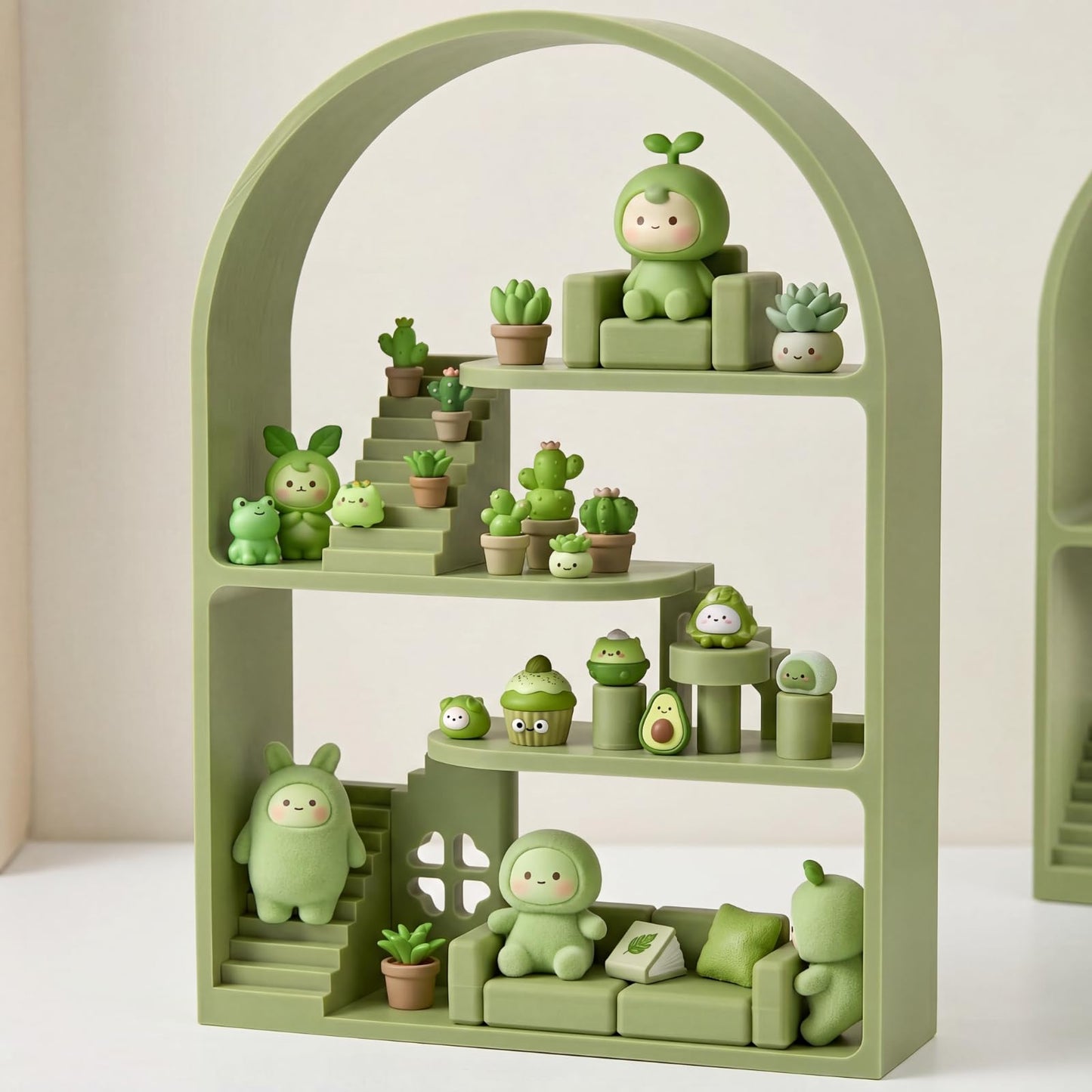 Sliner Green Display Shelf Compatible with Small Figures, Blind Box Glow in the Dark Figures Organizers Stand, Decorative Storage Stand for Collectible Figurines