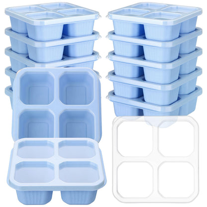 Ziliny 12 Pcs 4 Divided Compartments Snack Containers Bento Wheat Straw Snack Box with Lid Reusable Meal Prep Lunch Box Food Storage Containers for Adults Christmas Travel Work Gifts(Blue)