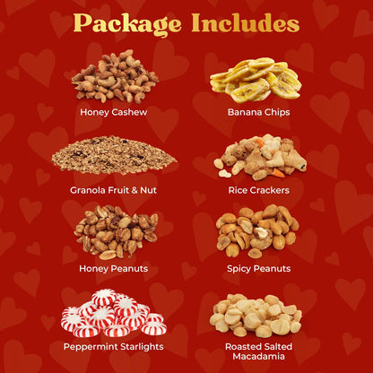 Mothers Day Nuts gift Basket Tower, Heart Design 6 Tier Food Baskets for Men and Women. Valentien Healthy Gift Basket.