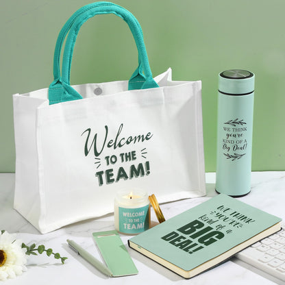 Thenshop 6 Pcs Welcome to the Team Gift Set, New Employee Welcome Gifts Including Tote Bag, Notebook, Pen, Scented Candle, Tumbler, and Pen Cover for Men Women New Employees, Coworkers(Sage Green)
