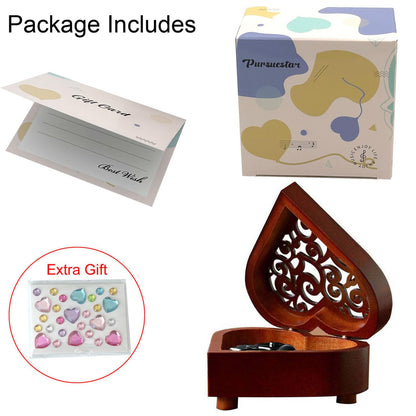 Pursuestar What a Wonderful World Wind Up Music Box, Heart Shaped Vintage Wood Carved Mechanism Musical Gift for Lover Girlfriend Wife Husband Valentine's Day Mother's Day Christmas Anniversary