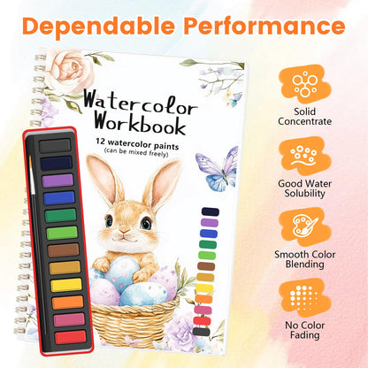 TLM Beginner Watercolor Painting Kit, Multi Theme with 12-Color Palette & 1 Brushes, Premium Bleed-Resistant Paper Art Set, Easy-to-Learn Painting Kit for Creative Exploration & Gifting