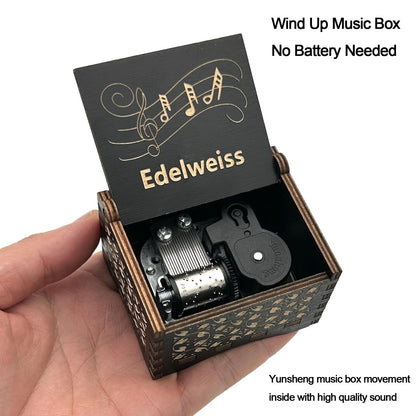 Pursuestar Edelweiss Wind Up Music Box, Vintage Engraved Wood Mechanism Musical Gifts for Birthday Mother's Day Valentine's Day Christmas Thanksgiving