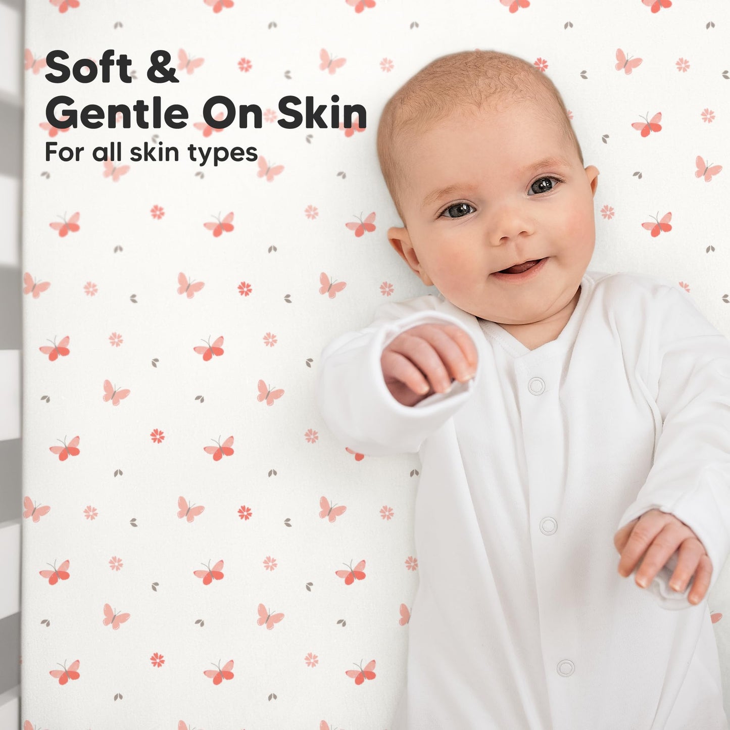 KeaBabies 2-Pack Organic Cotton Crib Sheets for Boys, Girls - 52x28 Fitted Crib Mattress Sheet Neutral, Breathable Cover for Baby Bed Set, Toddler Mattress, Soft & Cute Prints (Butterflies)