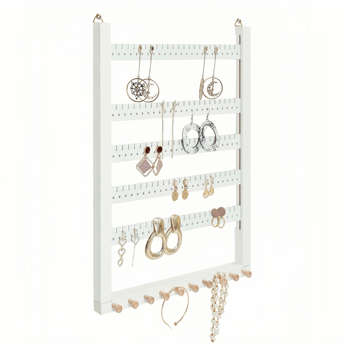 Wall Mounted Earring Organizer, Earring Holder Organizer Wall,Solid Wood Earring Hanging Jewelry Organizer and Storage, Wooden Necklace Holder, Earring Display for Studs, Dangling, Bracelet and Rings