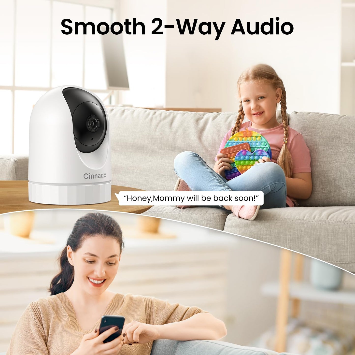 Cinnado WiFi Security Camera Indoor - 2K Pet Dog Cameras House Security with APP for Baby Monitor Home CCTV Wireless 360°, Motion Tracking, Smart Siren, IR Night Vision, D1