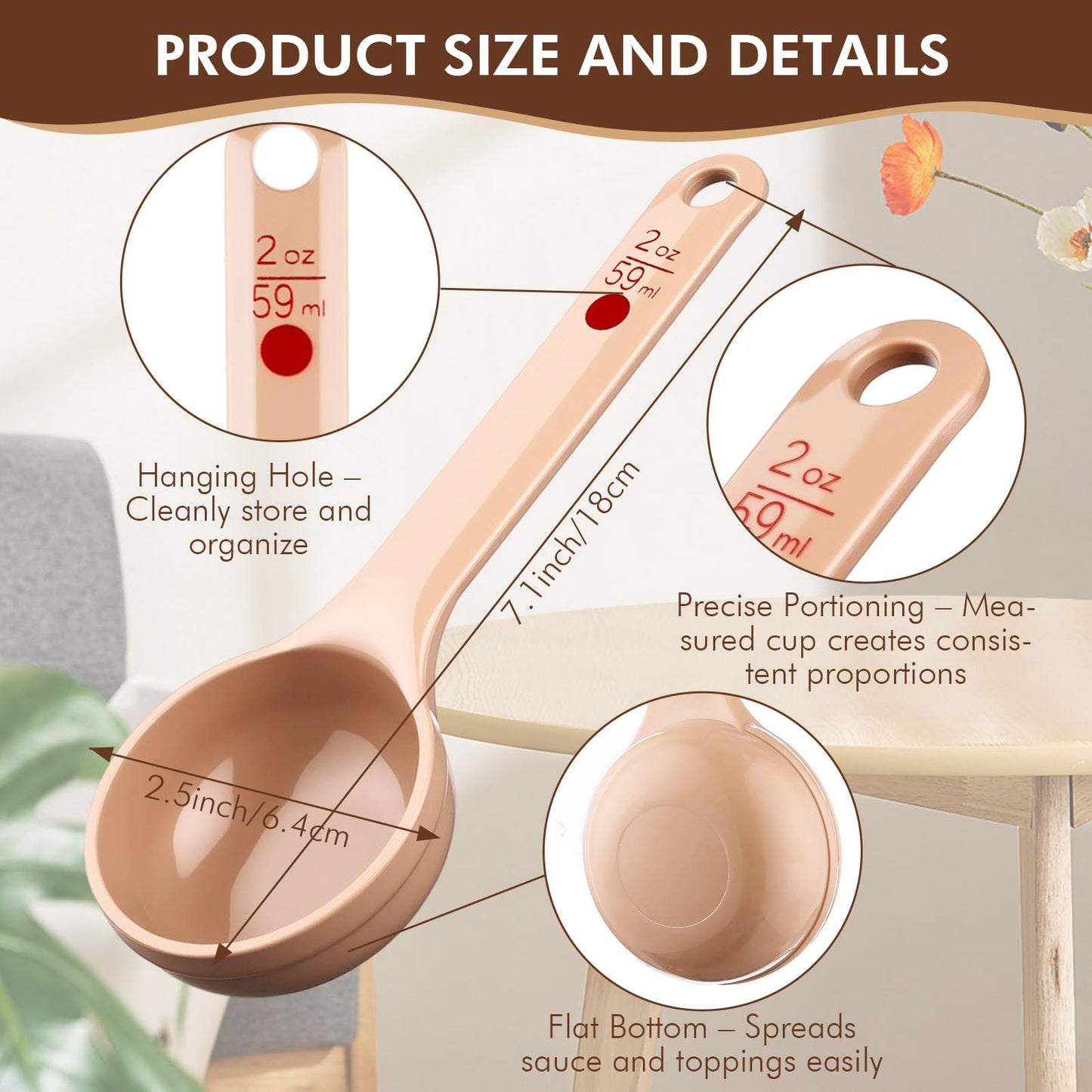 Teenyyou 10 Pcs 2 oz Foodservice Products Measure Spoon with Short Handle Measuring Scoop Miser Food Grade Solid Portion Control Spoon for Oatmeal Creatine Coffee Grains Spices Powders(Beige)