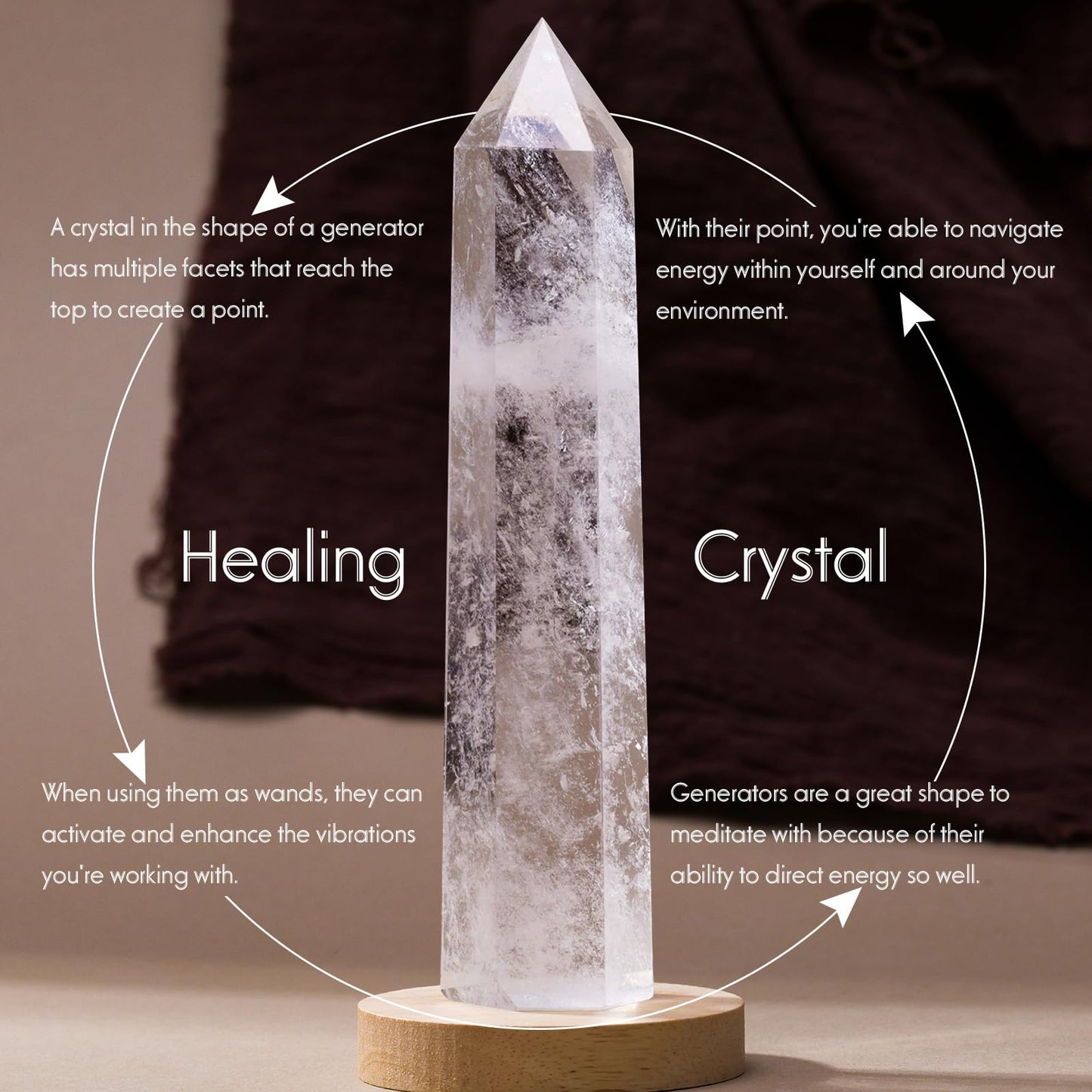 Runyangshi Large Natural Clear Quartz Chakra Crystal Tower - 7"-7.8"(18-20cm) Hexagonal Healing Crystal Obelisk for Energy Healing, Meditation, Home Decor,