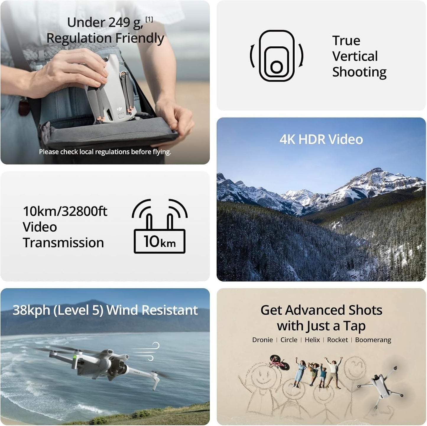 DJI Mini 3 – Lightweight 3x Mechanical Gimbal Mini Camera Drone with 4K HDR Video, 38-min Flight Time, up to 32800ft (10km) Video Transmission, True Vertical Shooting, GPS Auto Return Integrated