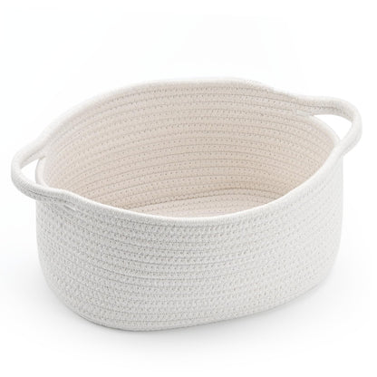 Happyiren Cute Woven Cotton Rope Basket with Handle Empty Decorative Gift Basket for Baby Shower, Graduation, Mother's Day, Nursery Storage 13" Dia x 6" H