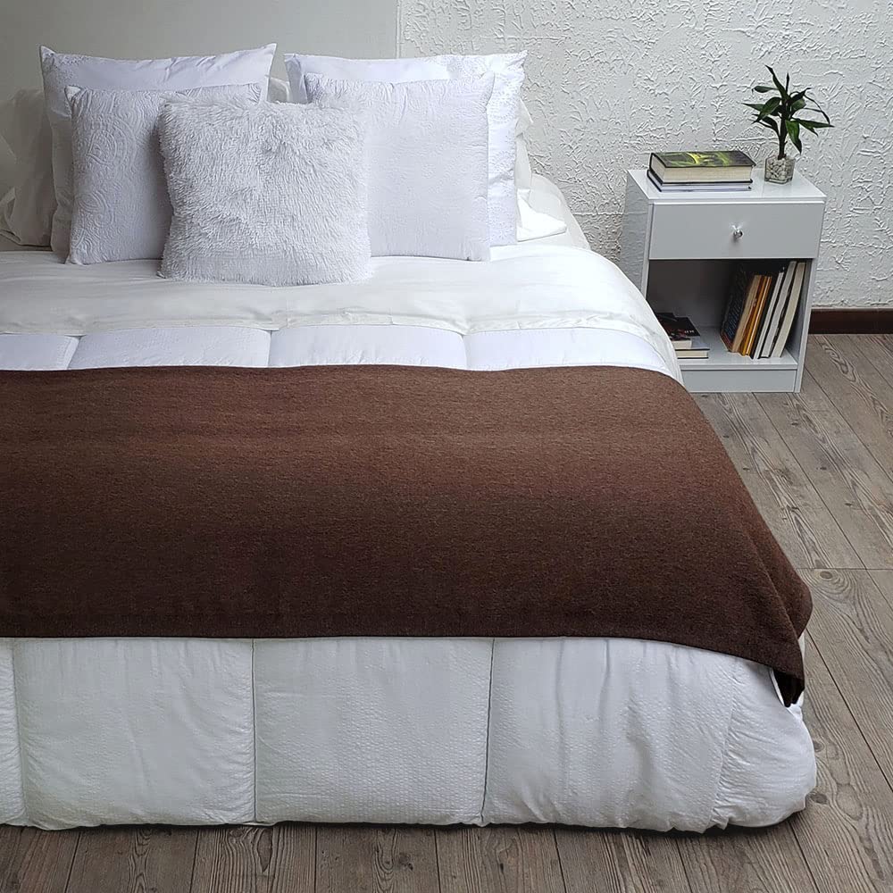 Wiracocha Calling - Eco 100% Baby Alpaca Wool Throw Blanket Undyed Natural Colors Soft Warm Solid Color Design 74" x 54" (Brown)